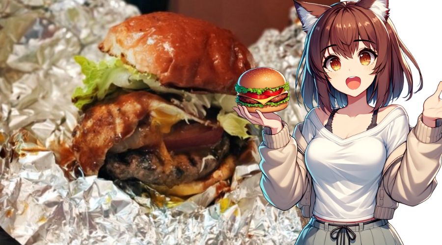 ハンバーガーを食べている女性