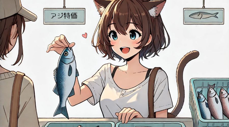 魚を買っている女性